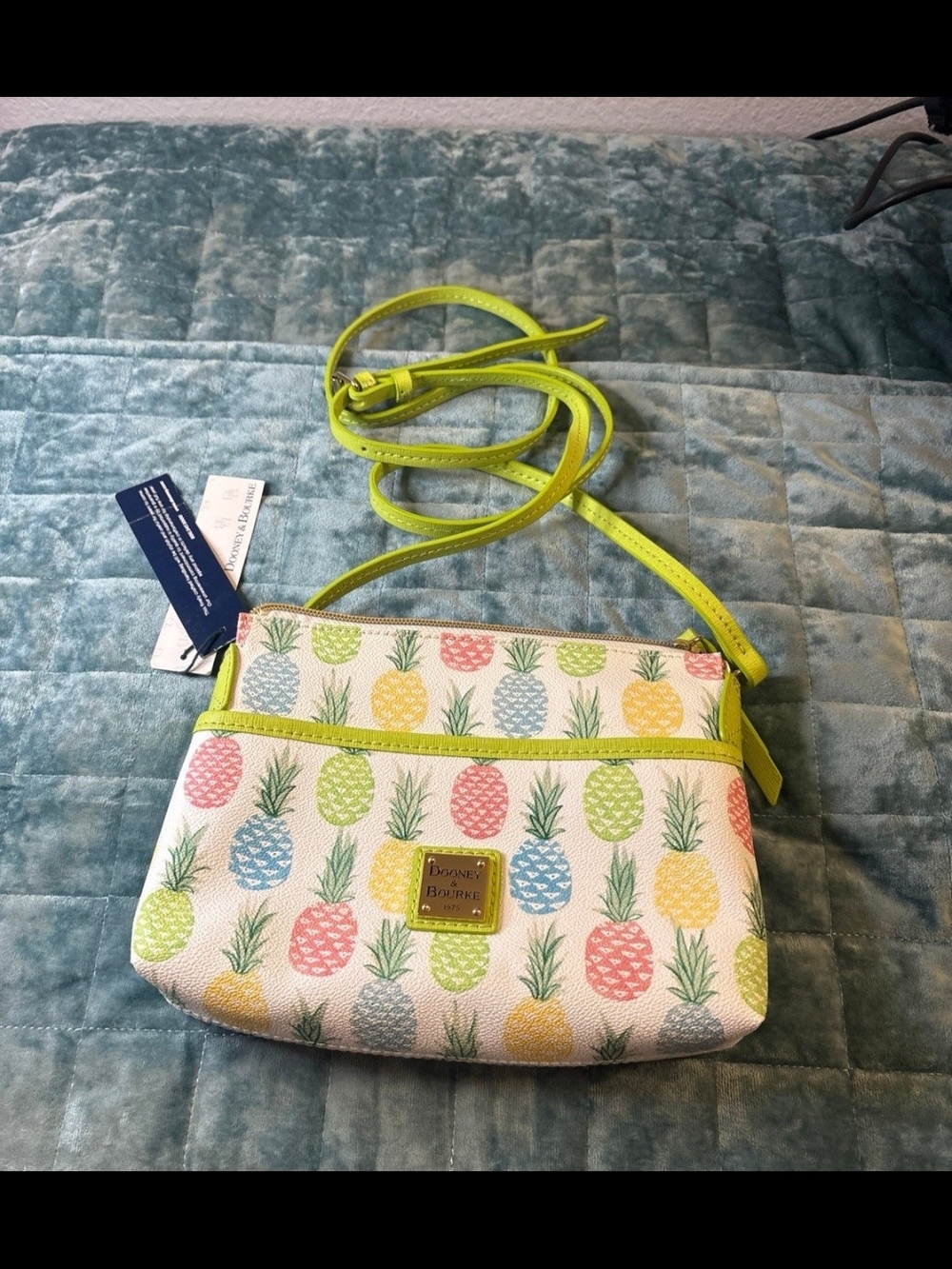 Dooney & Bourke Tiki Pineapple Print Crossbody Bag - Lime Trim Authentic